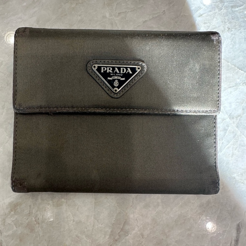 Prada preloved olive green Prada nylon trifold wallet
